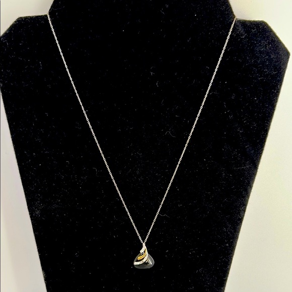 10k yellow gold over 925 silver onix Black Teardrop Pendant Necklace - Picture 2 of 5